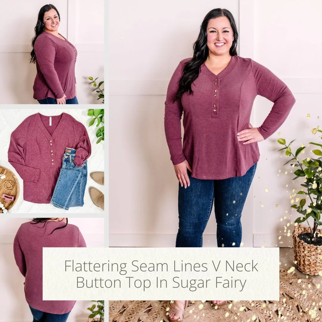 1.15 Flattering Seam Lines V Neck Button Top In Sugar Fairy