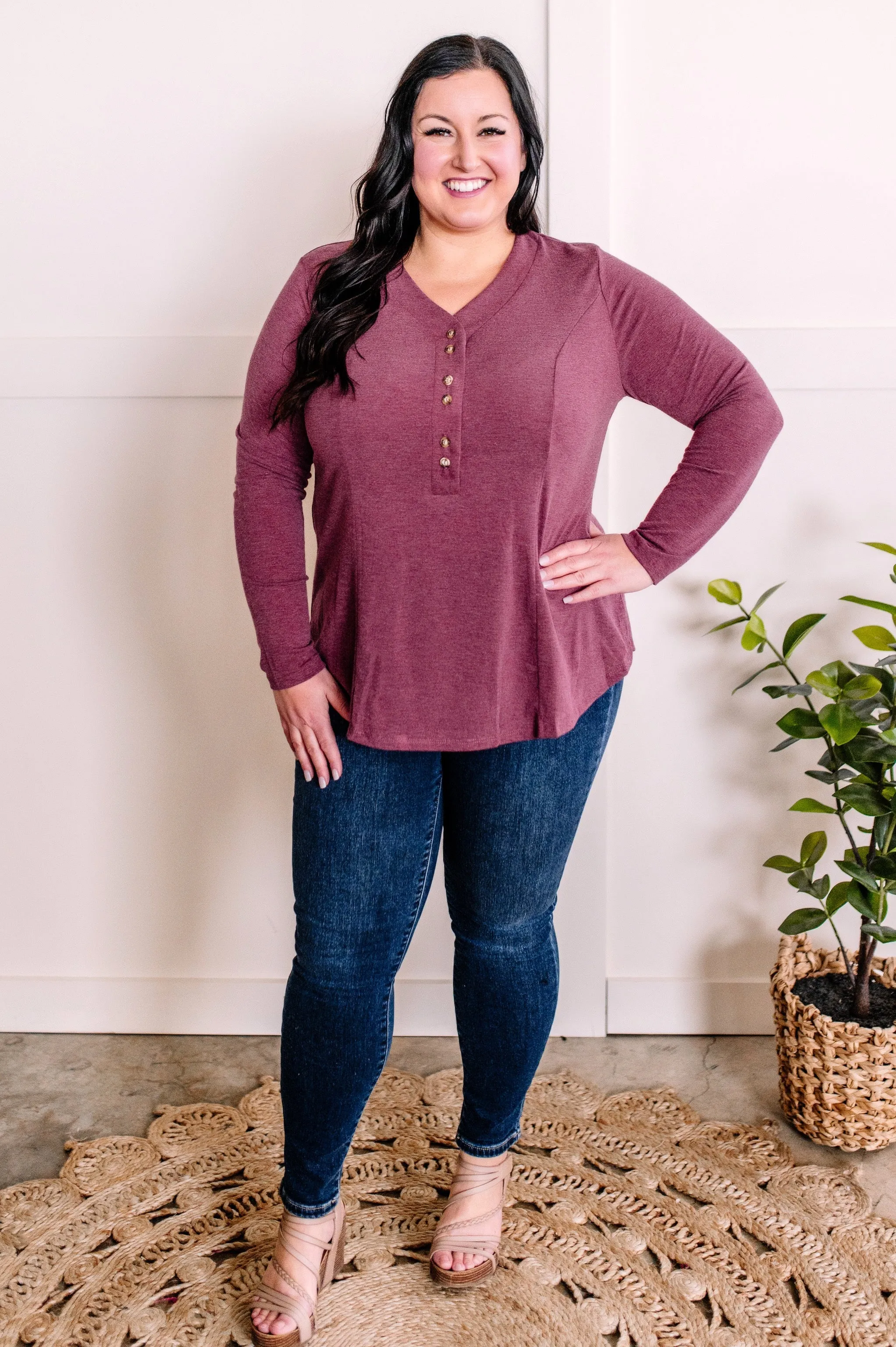 1.15 Flattering Seam Lines V Neck Button Top In Sugar Fairy