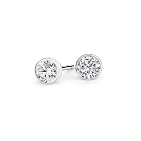 14K White Gold Bezel Set Diamond Stud Earrings