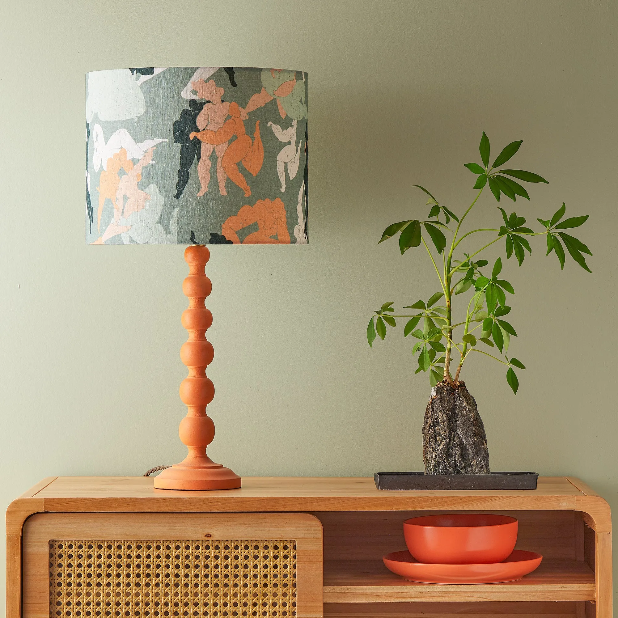 25cm drum shade in sage 'The Dance' by Tamar Kalif