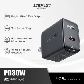 ACEFAST A23 PD30W GAN SINGLE USB-C CHARGER - BLACK