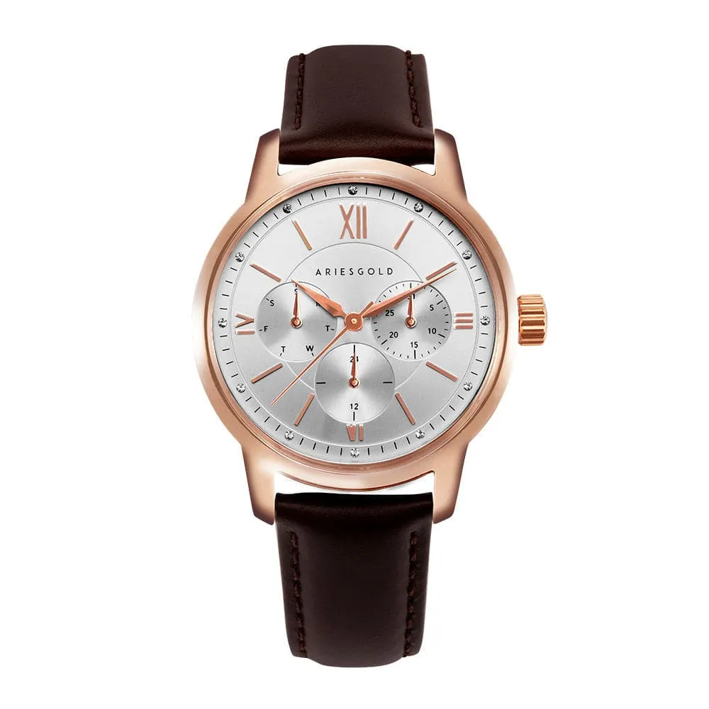 ARIES GOLD URBAN ETERNAL ROSE GOLD STAINLESS STEEL L 1028 RG-S BROWN LEATHER STRAP WOMEN'S WATCH