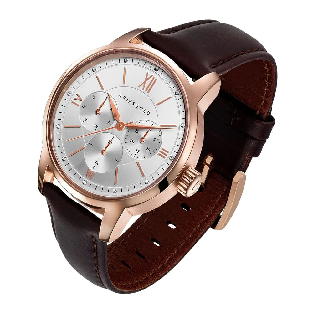 ARIES GOLD URBAN ETERNAL ROSE GOLD STAINLESS STEEL L 1028 RG-S BROWN LEATHER STRAP WOMEN'S WATCH