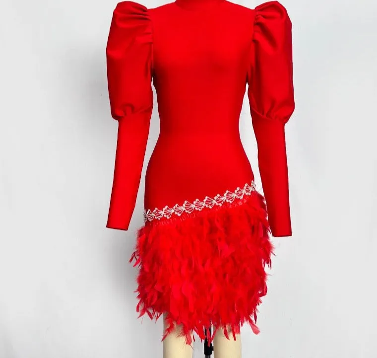 ARZU Long Sleeve Feathers Bandage Dress