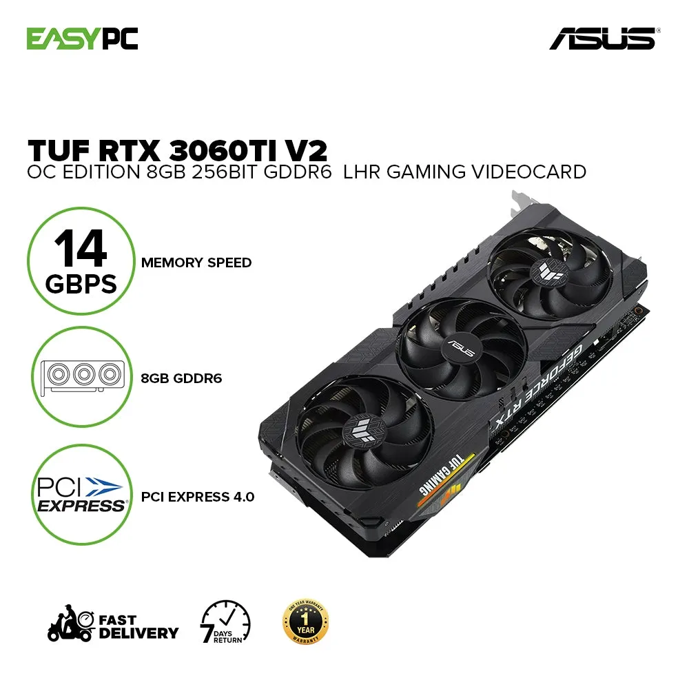 Asus TUF NVIDIA® GeForce RTX 3060Ti V2 OC Edition 8gb 256bit GDdr6 with LHR, Axial Tech Upgrade, Gaming Videocard