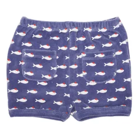 Baby Blue Short With Grey Fish Print