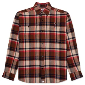 Bape Check Ape Head One Point Flannel Shirt - Red