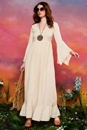 Bella Donna Cream Lace Trim Maxi Dress