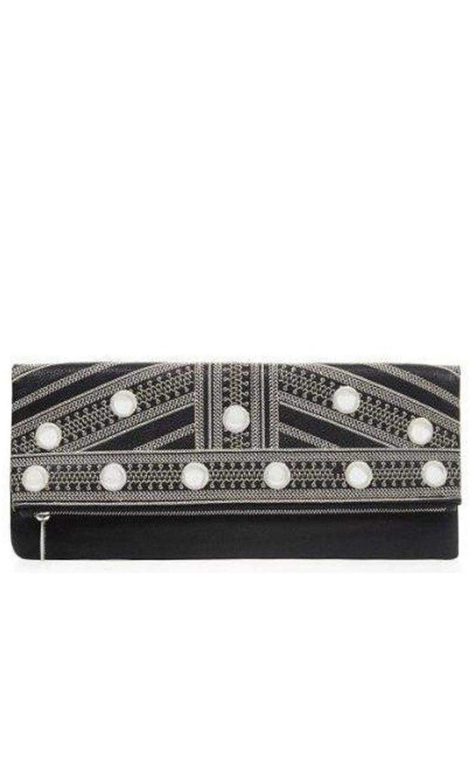 Black Leather Fold Over Clutch