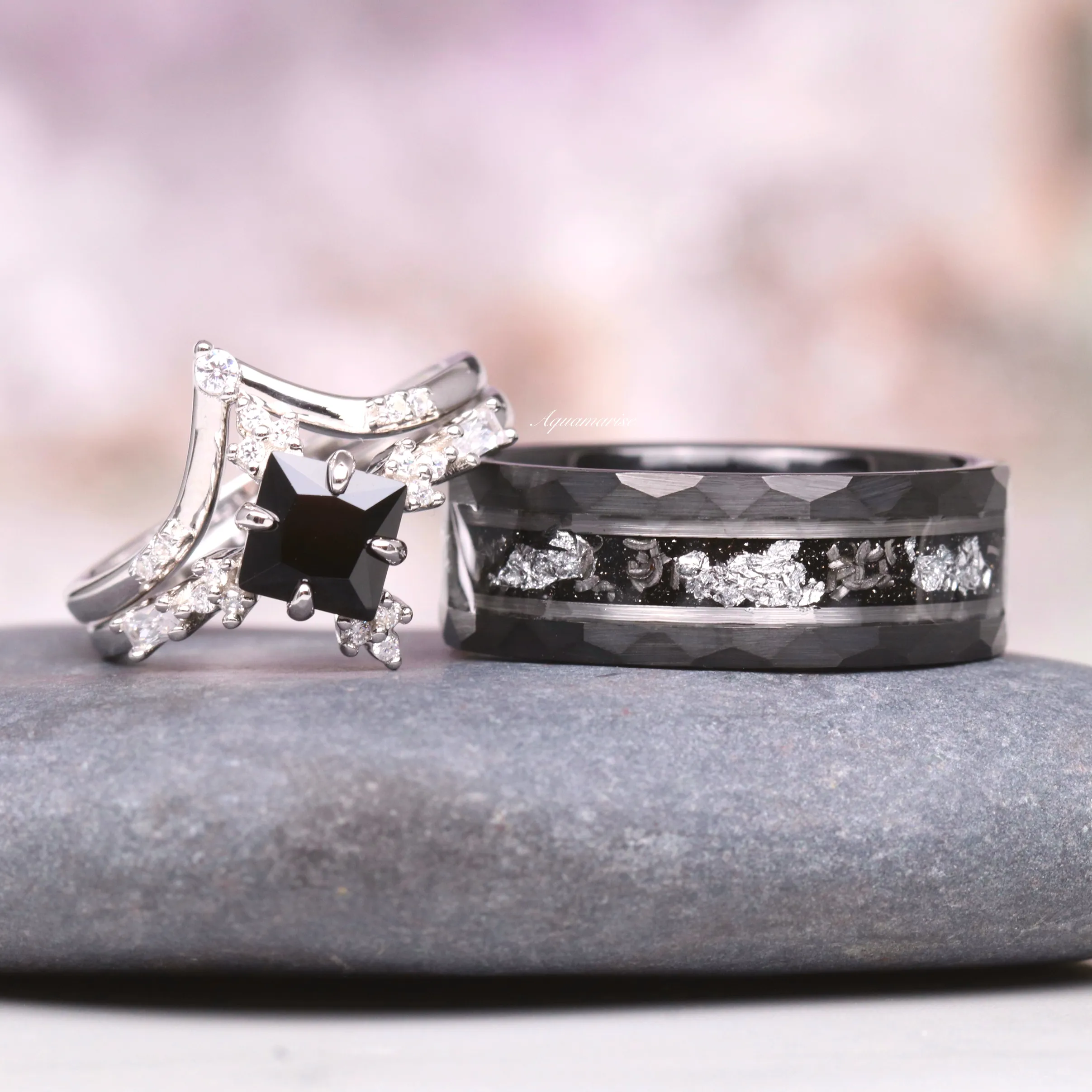 Black Onyx & Meteorite Couples Ring