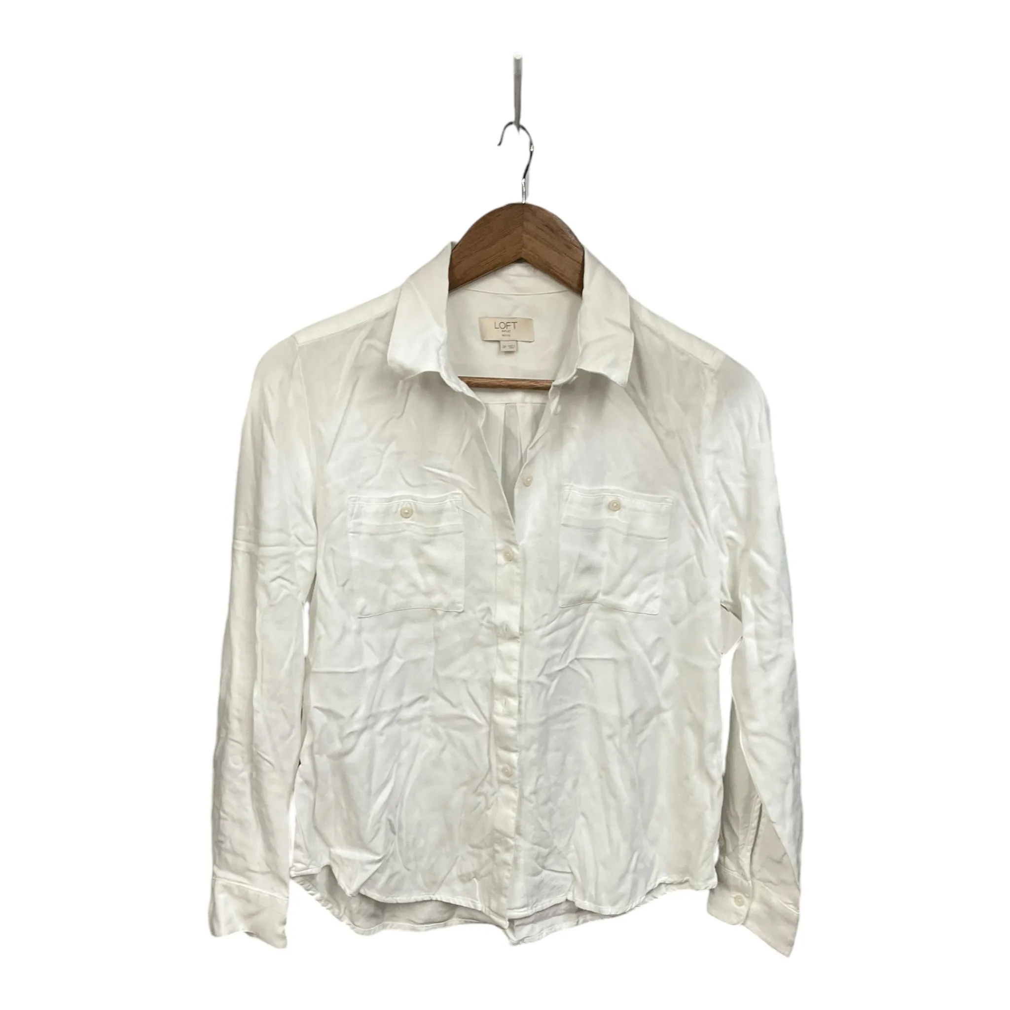 Blouse Long Sleeve By Loft In White, Size: S