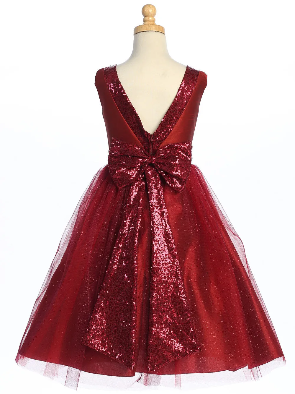 Burgundy Flower Girl Dress w/ shantung & sparkle tulle with sequins