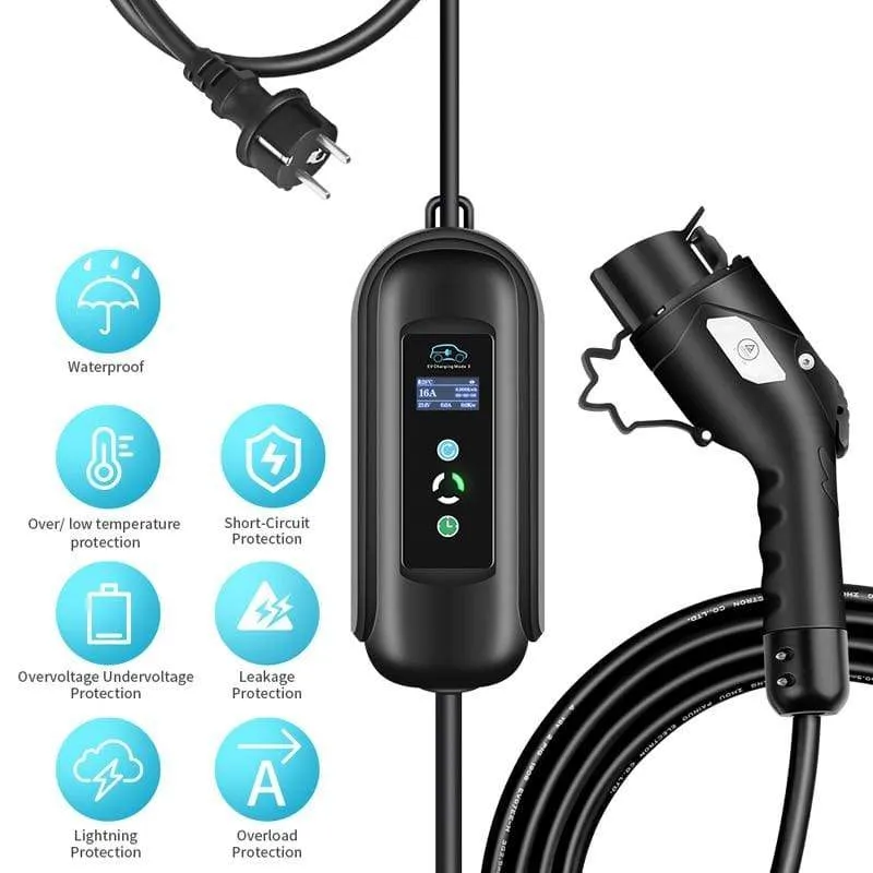 Charge Timer EV Charger Cable Type 1 J1772 Type 2 IEC62196 Timer Function Mobile EVSE Electric Vehicle Car Goods Factory