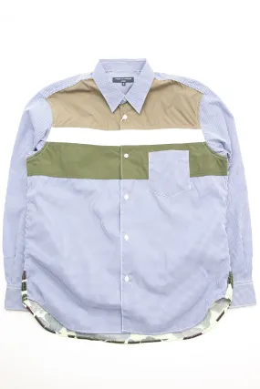 Comme des Garçons HOMME Blue Paneled Shirt - Navy White Mix