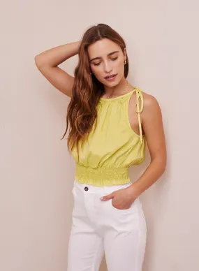 Crop Smocked Waist Tencel Top - Sweet Limeade