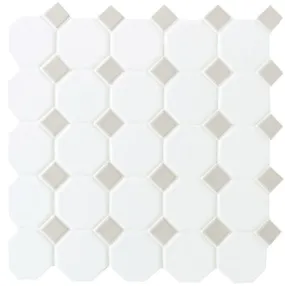 Daltile Octagon & Dot Matte White Gray 6501 Mosaic 12"x12"