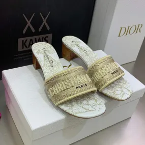 Dior Women’s Shoes Dway Heeled Slide Metallic Thread Strass