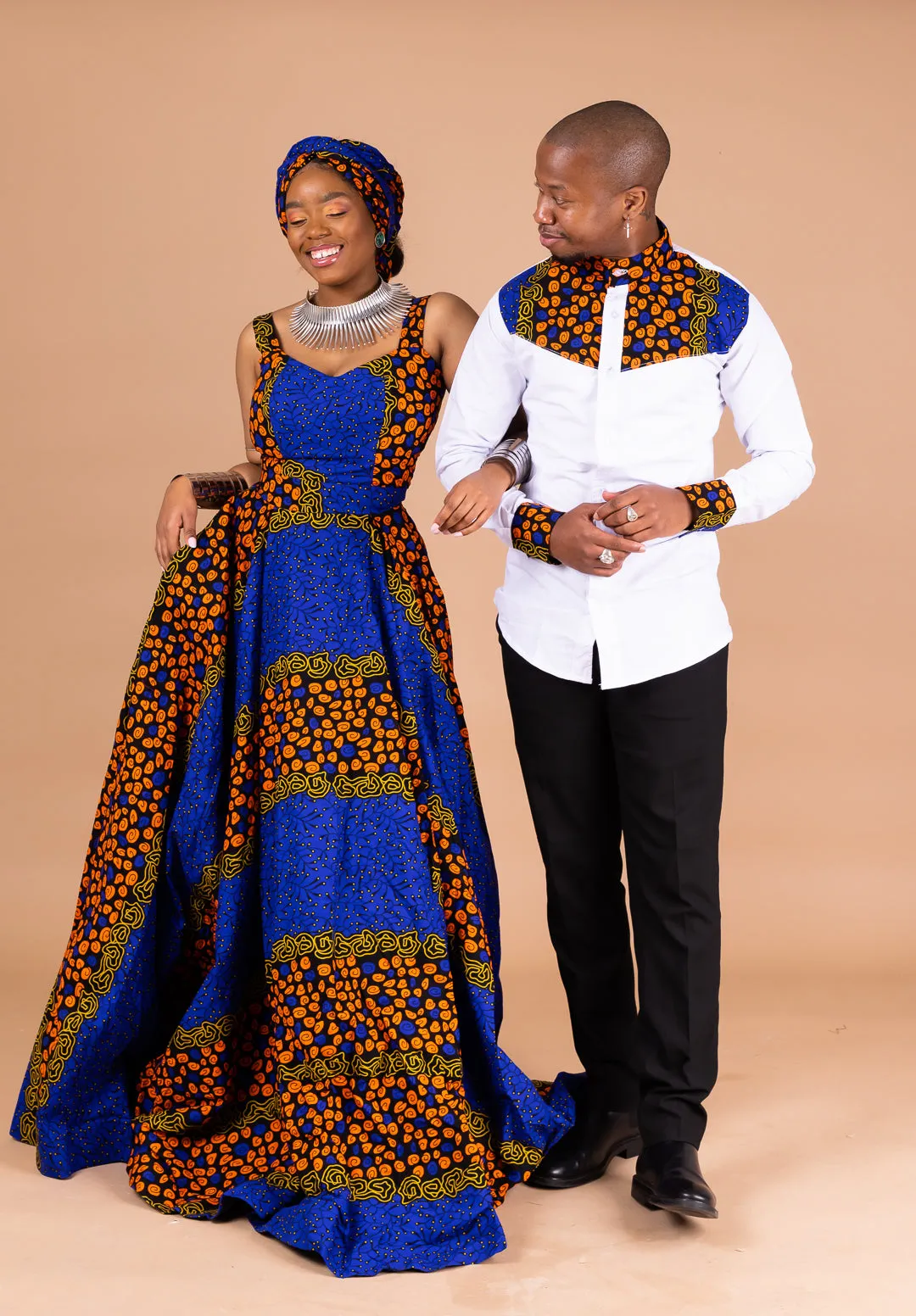 Esohe Ankara Maxi Dress | Blue and Orange African Print