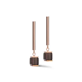 GeoCUBE Big Gemstones, Swarovski Crystals & Stainless Steel Rose Gold Brown Earrings