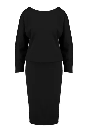 KAEMPFERIA ELEGANT WOOL CREPE BLACK DRESS