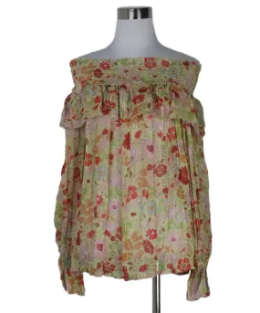 Manoush Green & Red Floral Print Ruffle Blouse sz 4