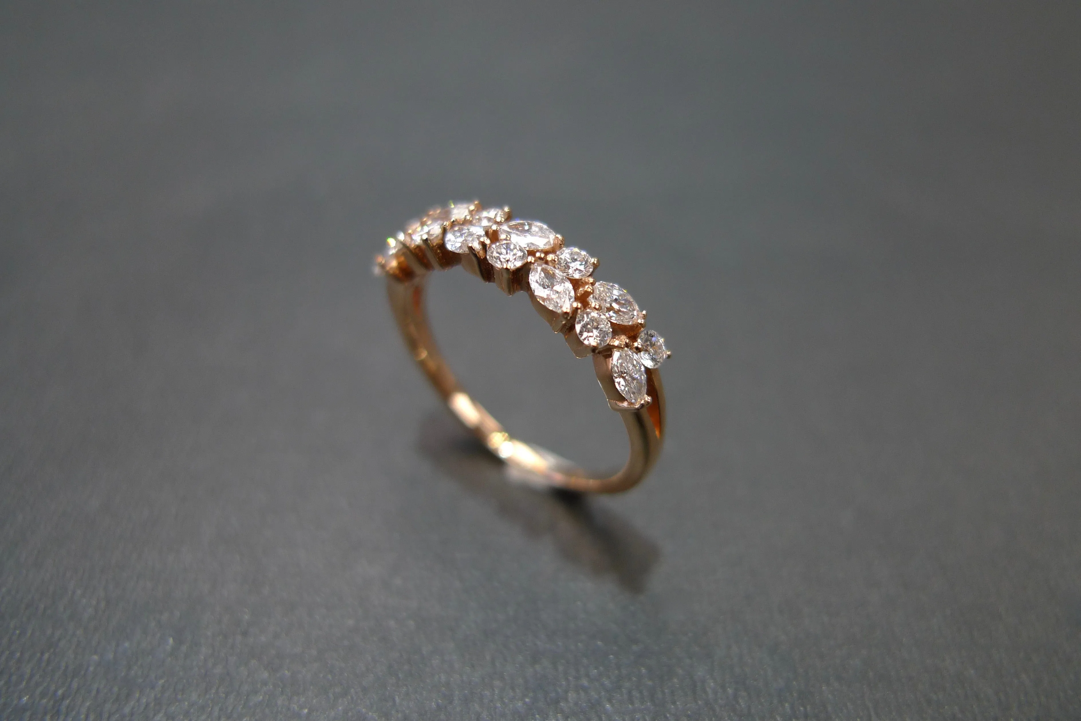 Marquise Cut Diamond and Round Brilliant Cut Diamond Ring in Rose Gold