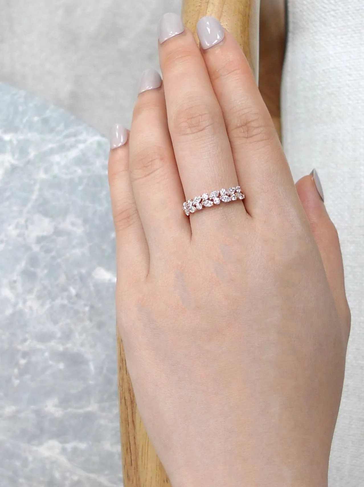 Marquise Cut Diamond and Round Brilliant Cut Diamond Ring in Rose Gold