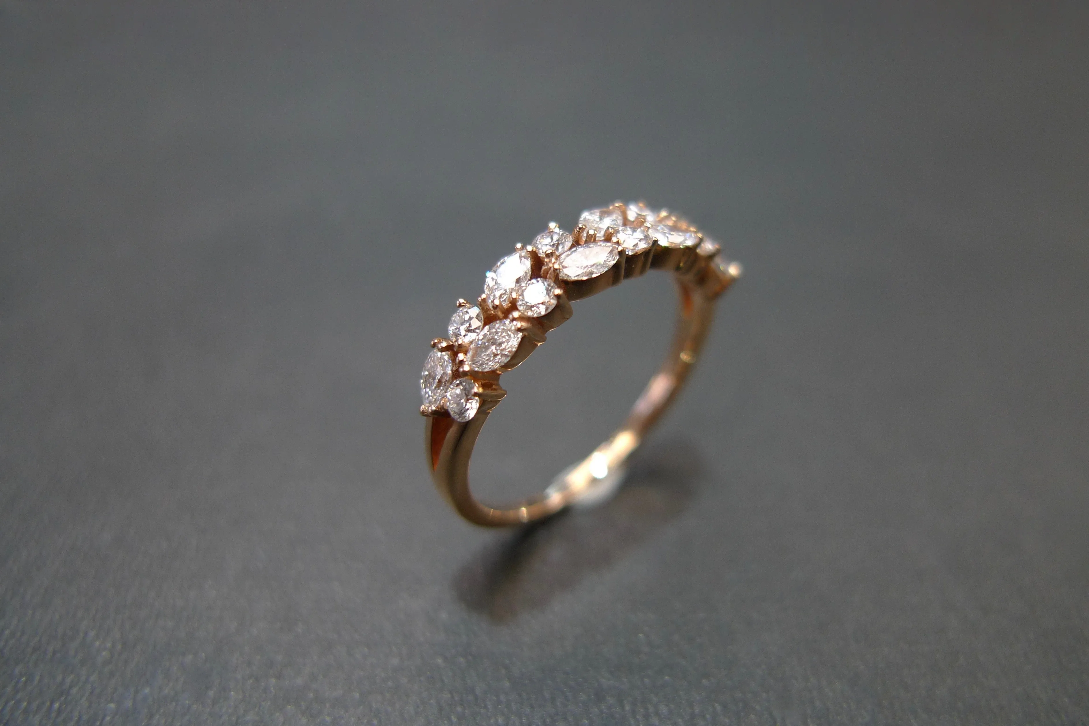 Marquise Cut Diamond and Round Brilliant Cut Diamond Ring in Rose Gold