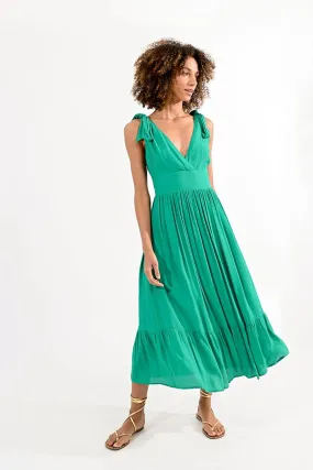 Molly Bracken Long Dress with Knotted Straps in Green