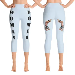 Our best viral leggings light gray woman power black lettering