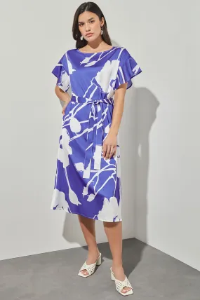 Plus Size Shift Below Knee Dress - Belted Floral Crepe de Chine