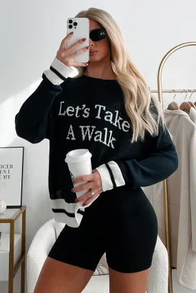 "Let's Take A Walk" Lightweight Knit Sweater (Dark Navy/White)