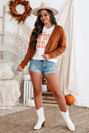 "Picked The Best One" Cropped Button-Front Sweater (Burnt Orange)