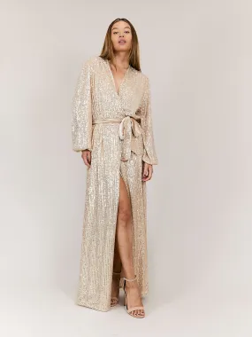 Ria Sequin Wrap Maxi Dress / Gold