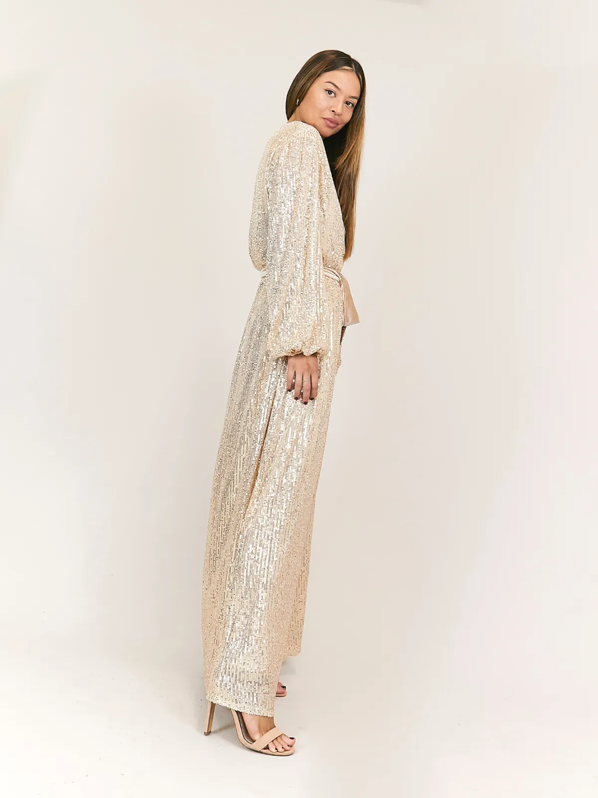 Ria Sequin Wrap Maxi Dress / Gold