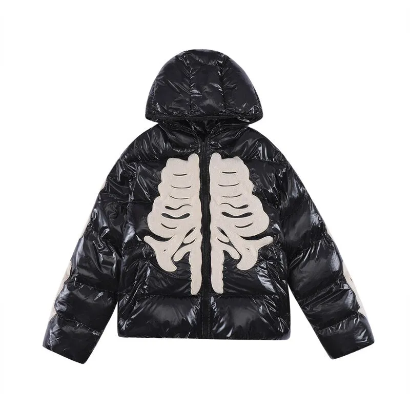 Skeleton Embroidery Leather Puffer Jacket