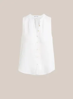 Sleeveless Shirred Shoulder Blouse - White