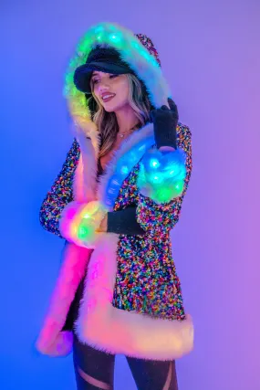 Women's LED Petite Playa Coat in "Rainbow Sequin"